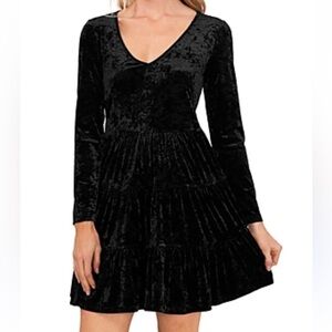 Cece Women Velvet V-Neck Mini Dress Black Medium Witchy Goth Moto Grunge Casual